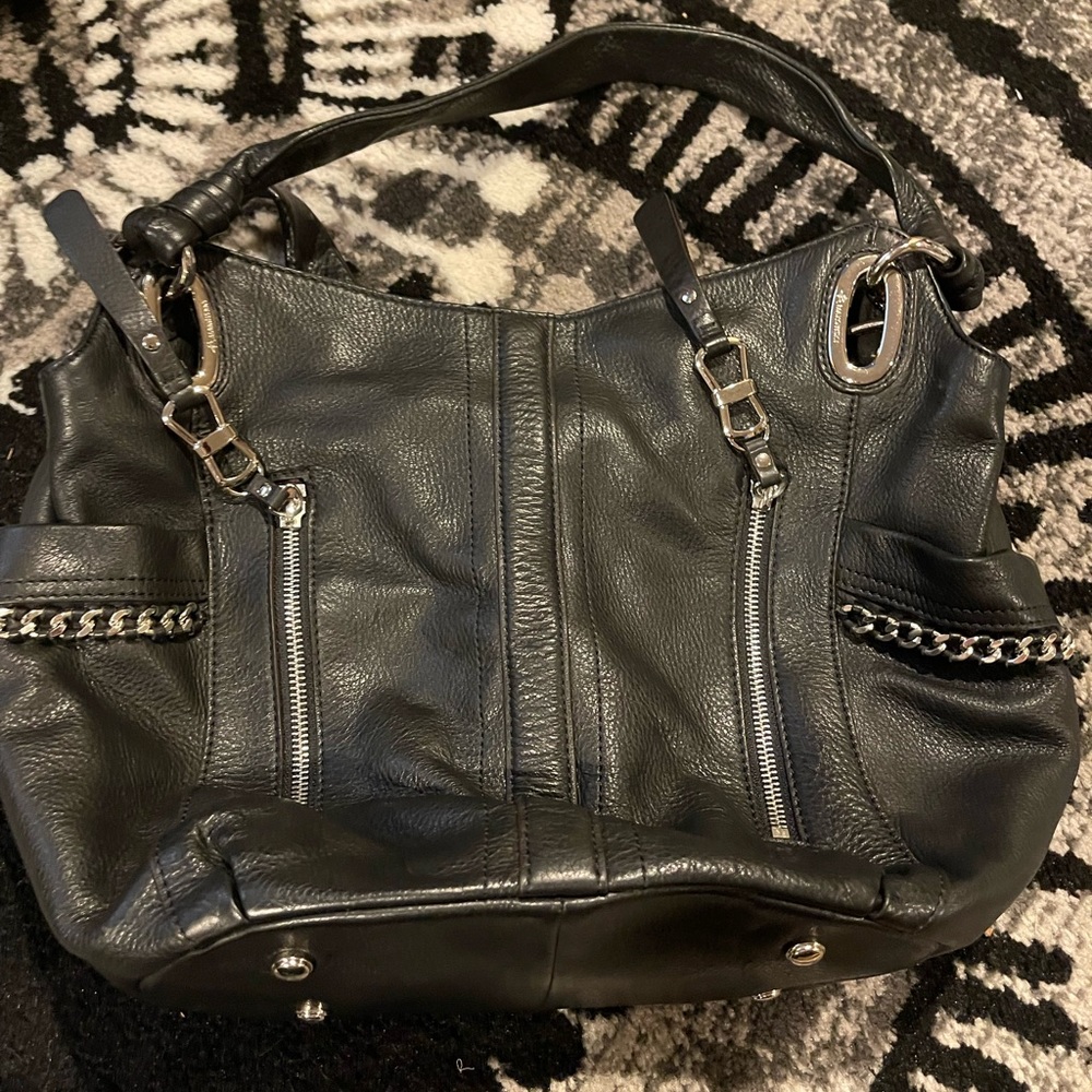 Leather bag black leopard inside